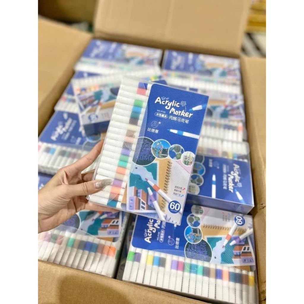 Bộ bút màu Acrylic Marker 60 màu cao cấp vẽ đa chất liệu bền màu - Ảnh 2