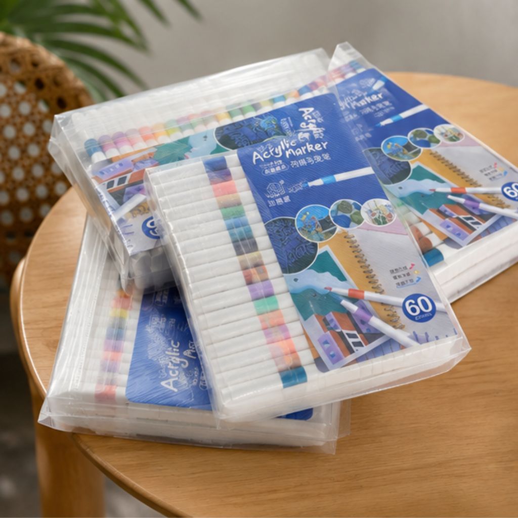 Bộ bút màu Acrylic Marker 60 màu cao cấp vẽ đa chất liệu bền màu - Ảnh 3