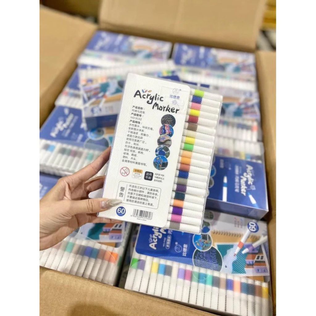 Bộ bút màu Acrylic Marker 60 màu cao cấp vẽ đa chất liệu bền màu - Ảnh 3