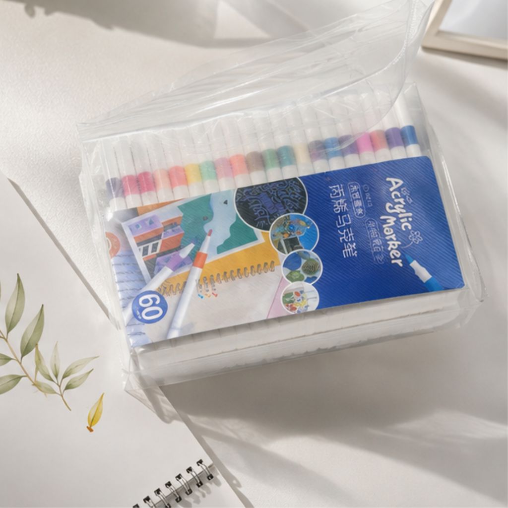 Bộ bút màu Acrylic Marker 60 màu cao cấp vẽ đa chất liệu bền màu - Ảnh 4