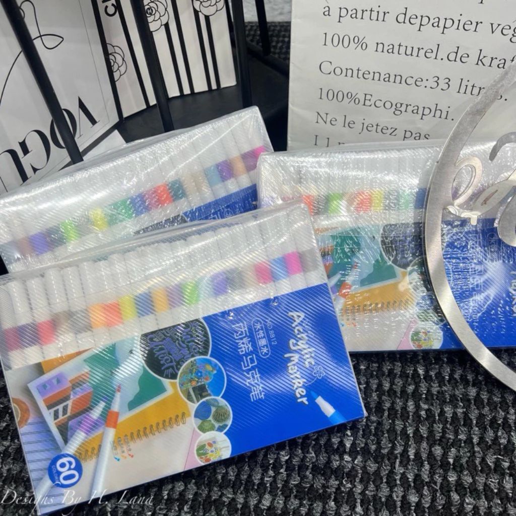 Bộ bút màu Acrylic Marker 60 màu cao cấp vẽ đa chất liệu bền màu