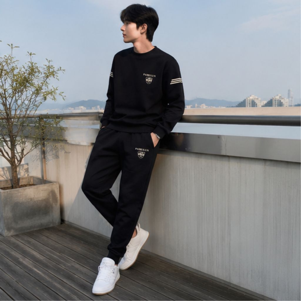 Bộ nỉ nam thu đông thể thao logo nổi co giãn thoáng khí - Ảnh 4