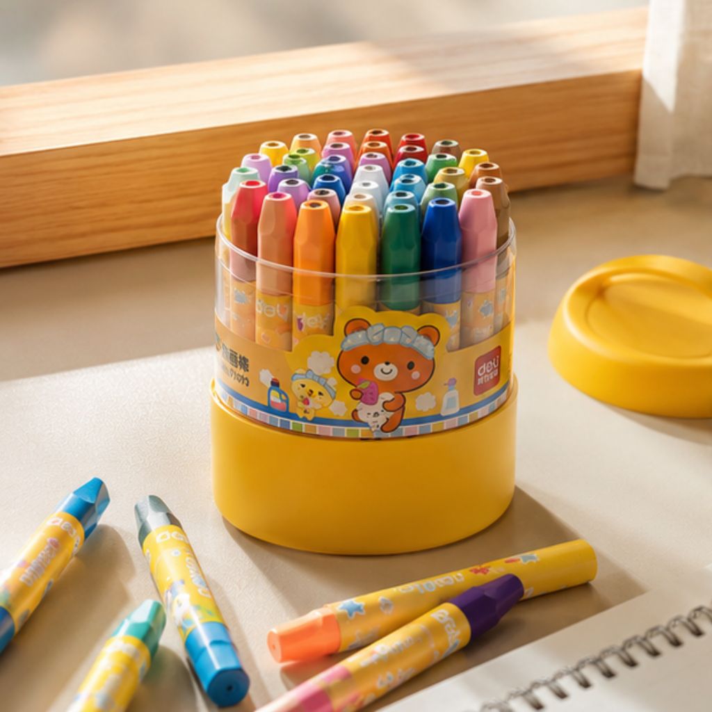 Bút sáp dầu Deli 12/18/24 màu hộp nhựa an toàn cho học sinh - Ảnh 3