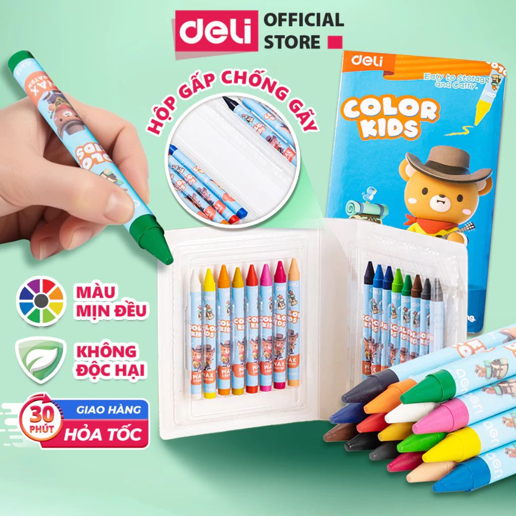Bút sáp màu nến Deli Colorkids 10/12/24 màu an toàn cho bé