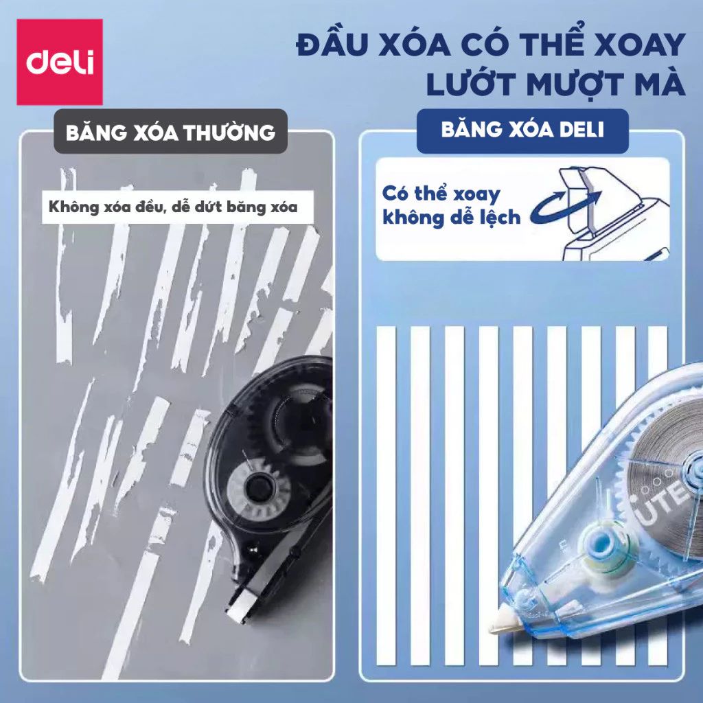 Bút xóa băng Deli 40m xóa sạch khô nhanh nhiều màu xinh xắn - Ảnh 3