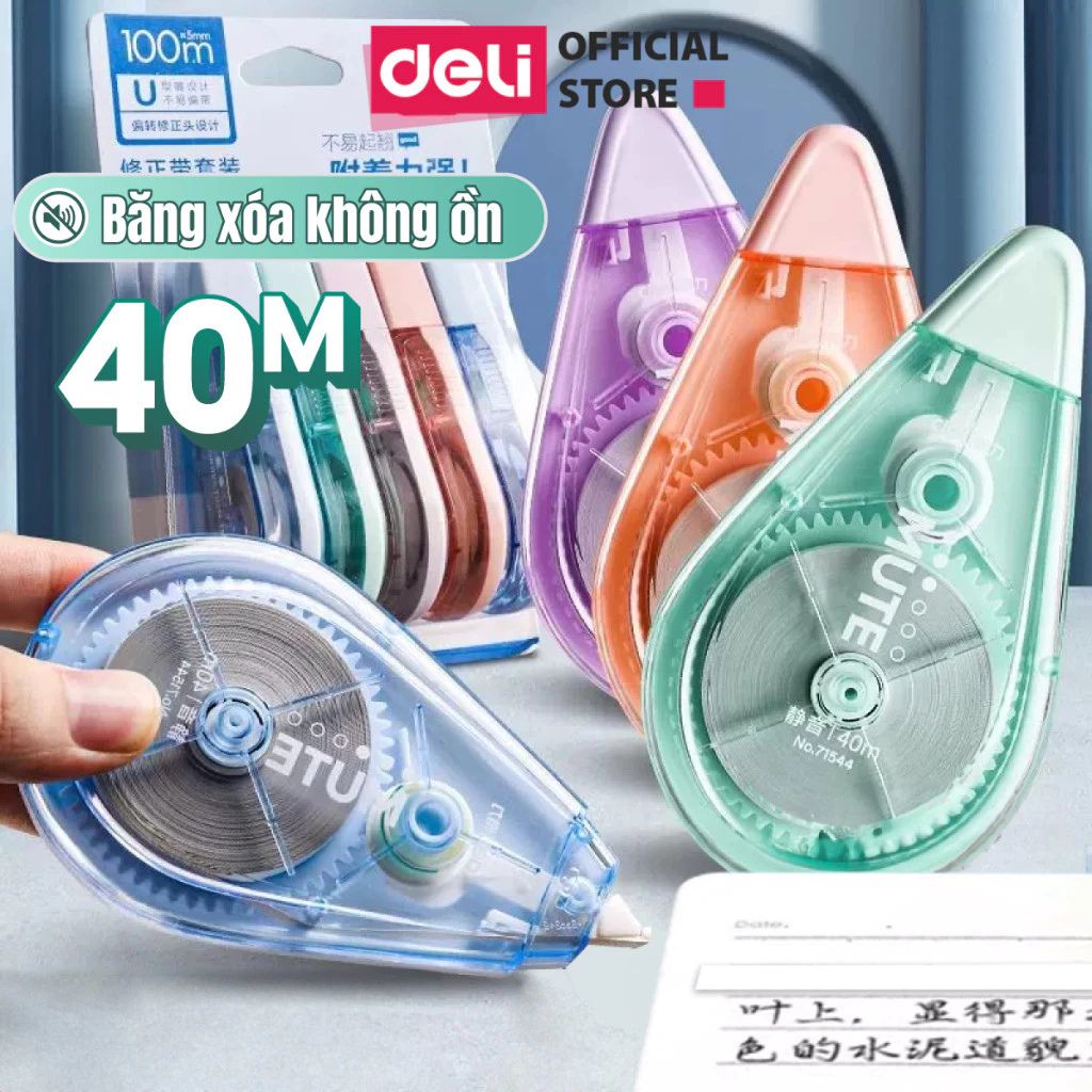 Bút xóa băng Deli 40m xóa sạch khô nhanh nhiều màu xinh xắn