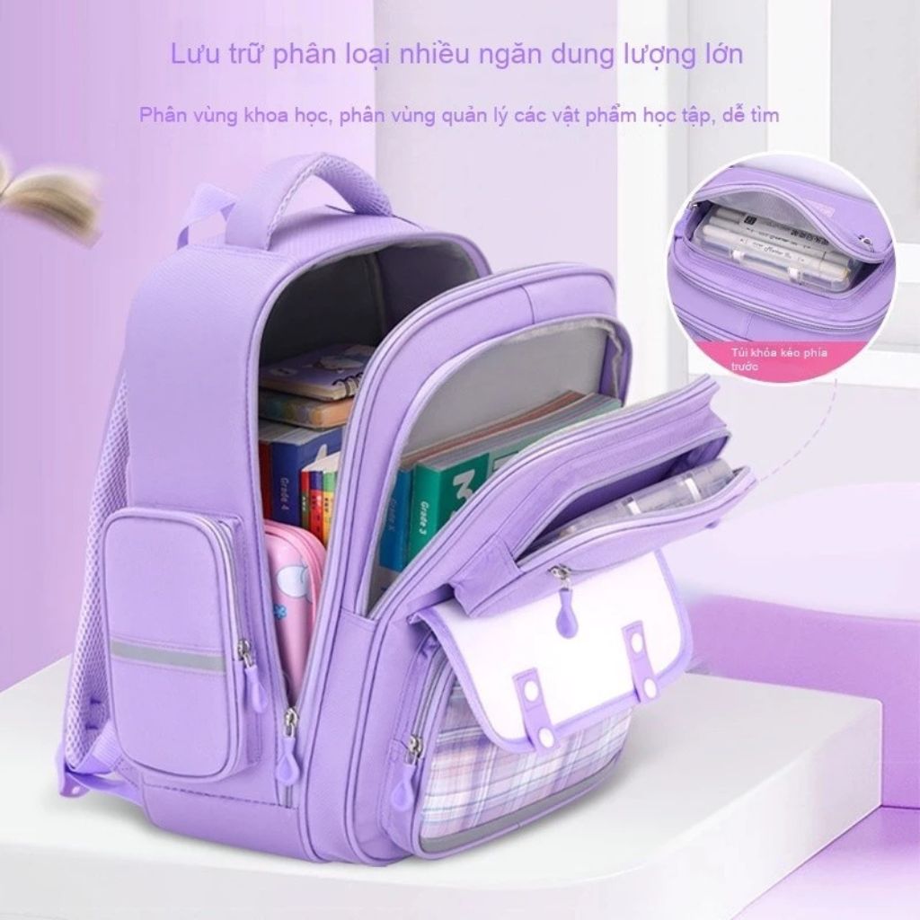 Cặp sách cho bé gái tiểu học chống nước, siêu nhẹ, dễ thương - Ảnh 3