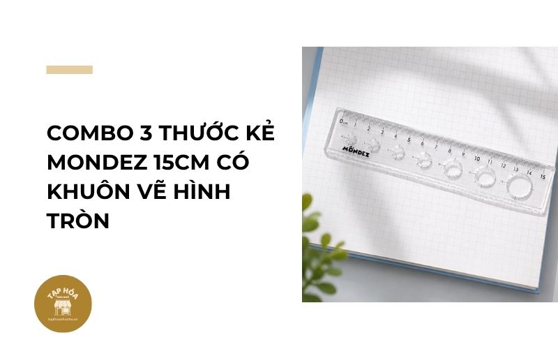 Combo 3 thước kẻ Mondez 15cm có khuôn vẽ hình tròn