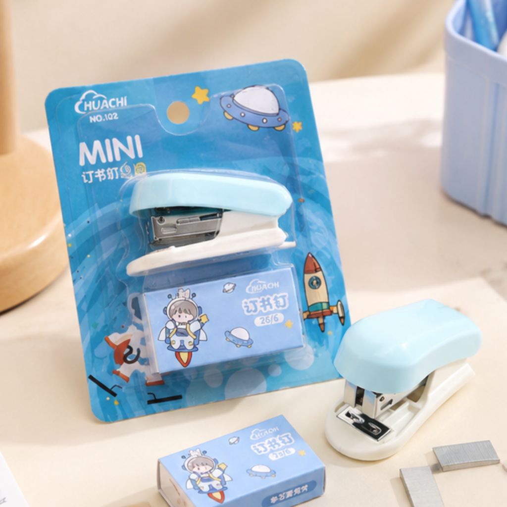 Dập ghim mini hoạt hình Chibi dễ thương kèm ghim bấm giấy pastel - Ảnh 2