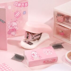 Dập ghim mini hoạt hình Chibi dễ thương kèm ghim bấm giấy pastel