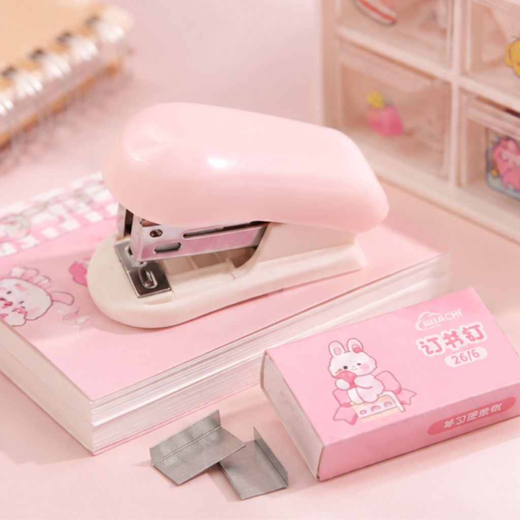 Dập ghim mini hoạt hình Chibi dễ thương kèm ghim bấm giấy pastel - Ảnh 3