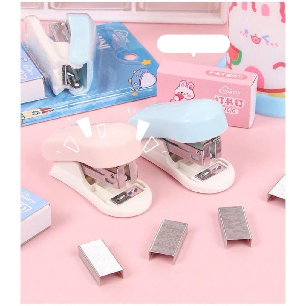 Dập ghim mini hoạt hình Chibi dễ thương kèm ghim bấm giấy pastel - Ảnh 3