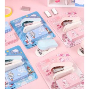 Dập ghim mini hoạt hình Chibi dễ thương kèm ghim bấm giấy pastel
