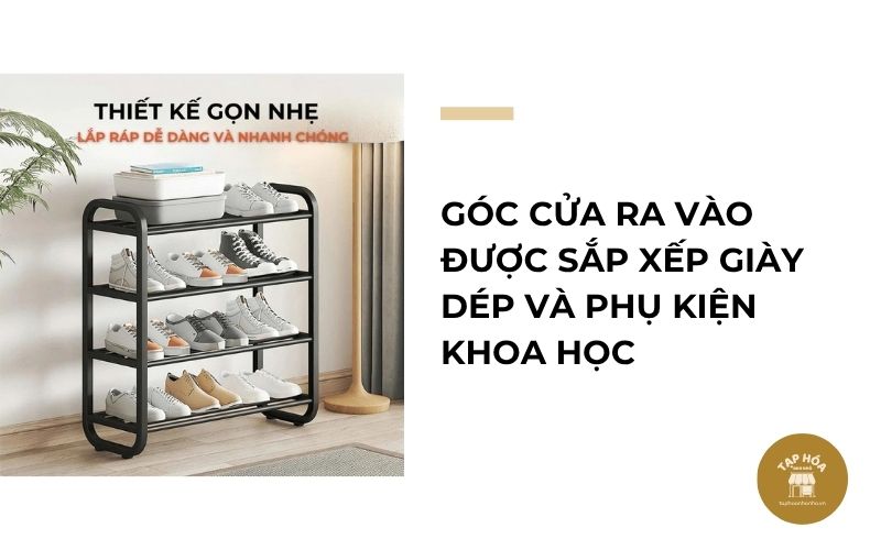 Góc cửa ra vào được sắp xếp giày dép và phụ kiện khoa học