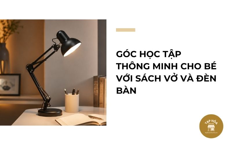 Góc học tập thông minh cho bé với sách vở và đèn bàn