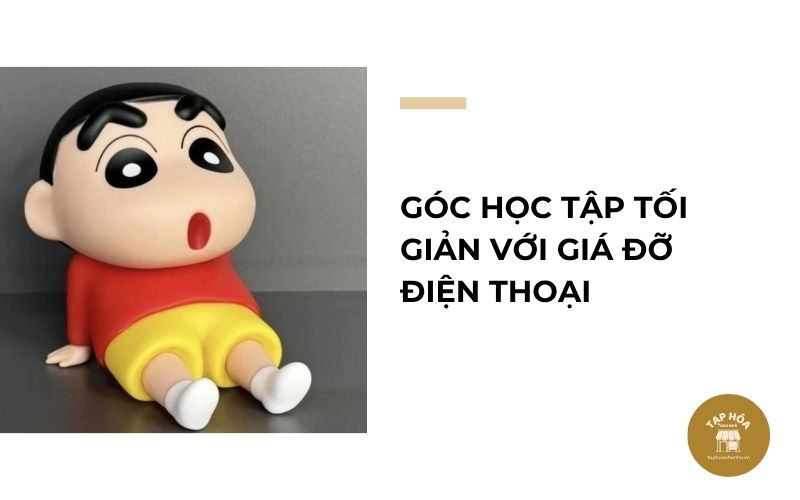 Góc học tập tối giản với giá đỡ điện thoại