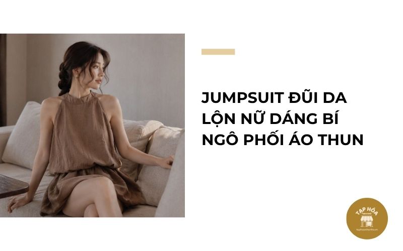 Jumpsuit đũi da lộn nữ dáng bí ngô phối áo thun