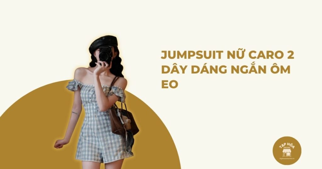 Jumpsuit nữ caro 2 dây dáng ngắn ôm eo