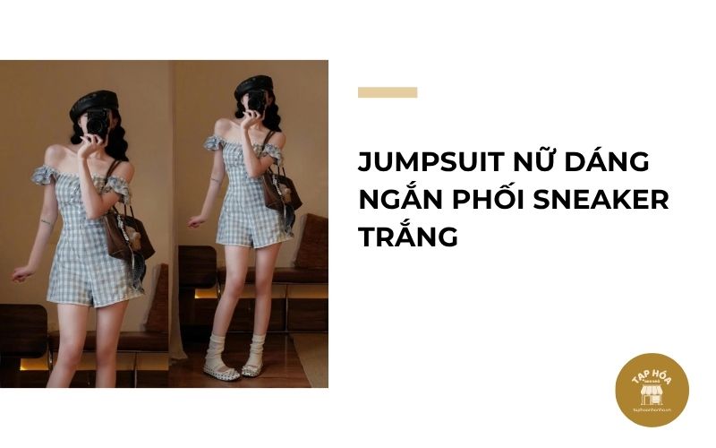 Jumpsuit nữ dáng ngắn phối sneaker trắng