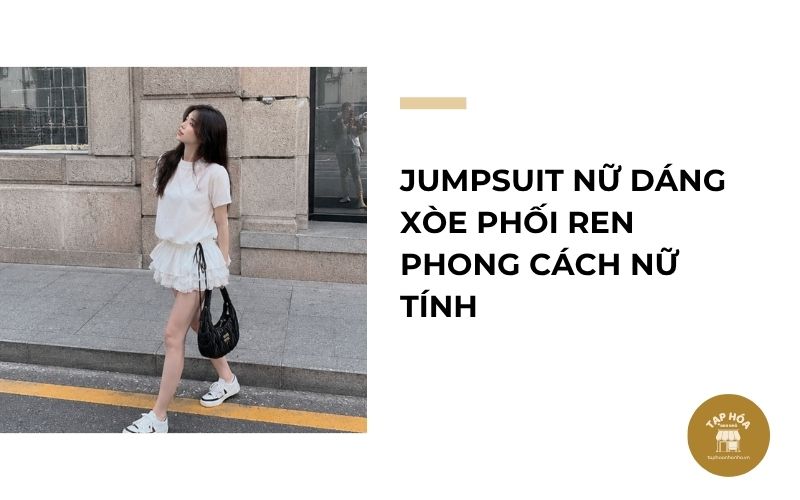 Jumpsuit nữ dáng xòe phối ren phong cách nữ tính