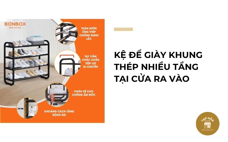 Kệ để giày khung thép nhiều tầng tại cửa ra vào