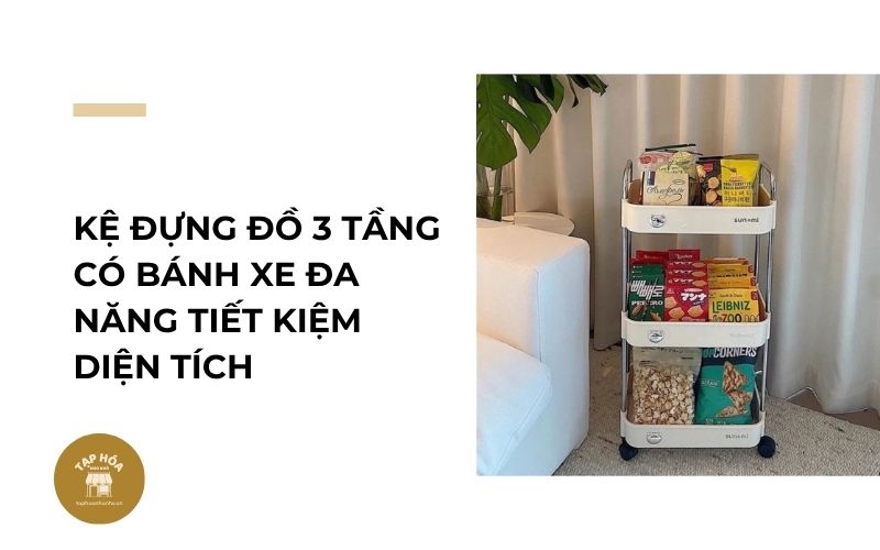 Kệ đựng đồ 3 tầng có bánh xe đa năng tiết kiệm diện tích