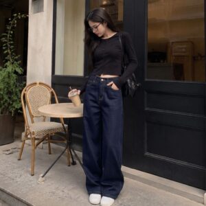 Quần jeans ống rộng nữ cạp cao premium vibe thu đông
