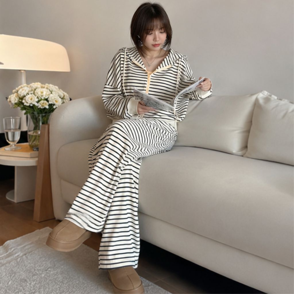 Set áo khoác và quần dài Mamie ống rộng cạp lưng to thời trang nữ - Ảnh 3
