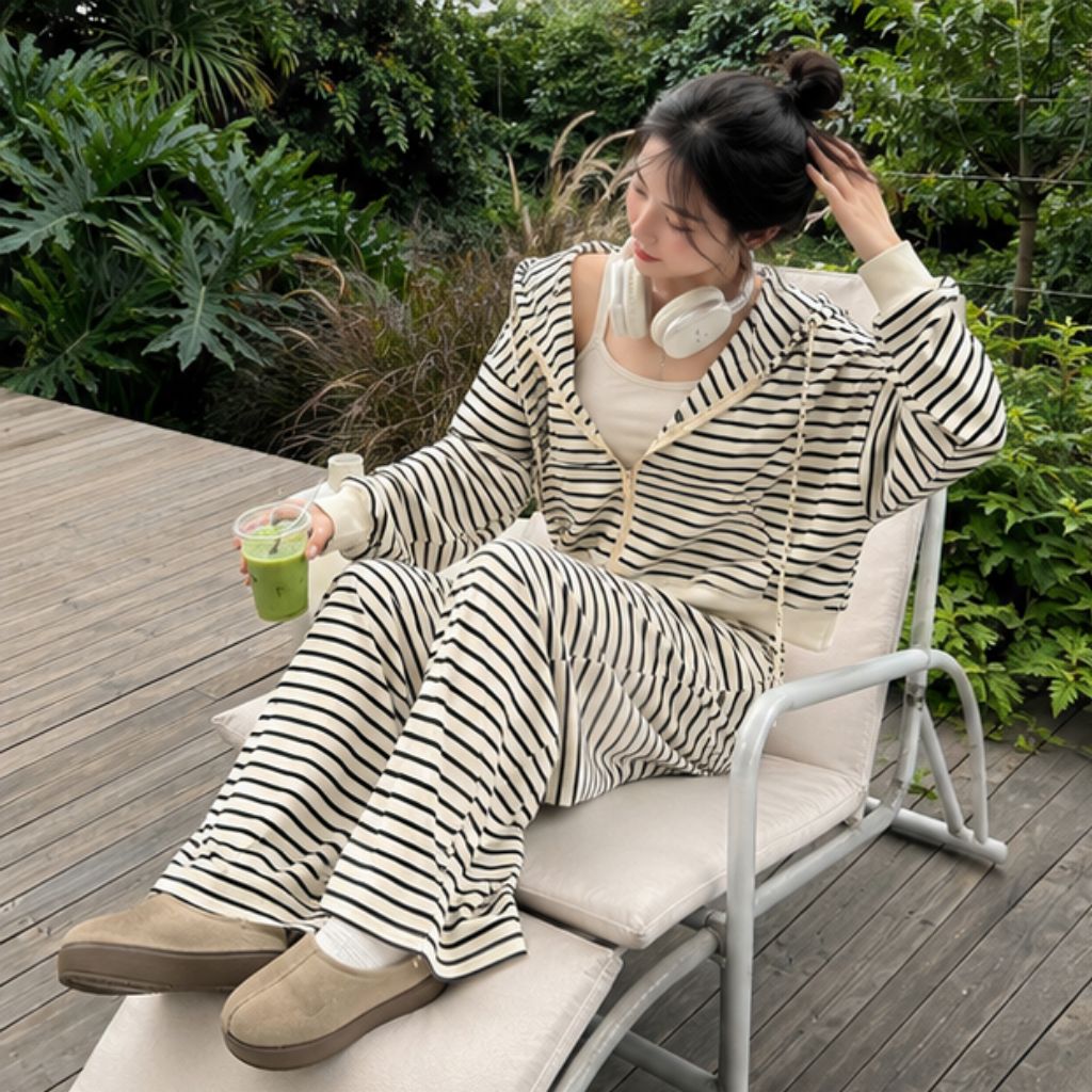 Set áo khoác và quần dài Mamie ống rộng cạp lưng to thời trang nữ