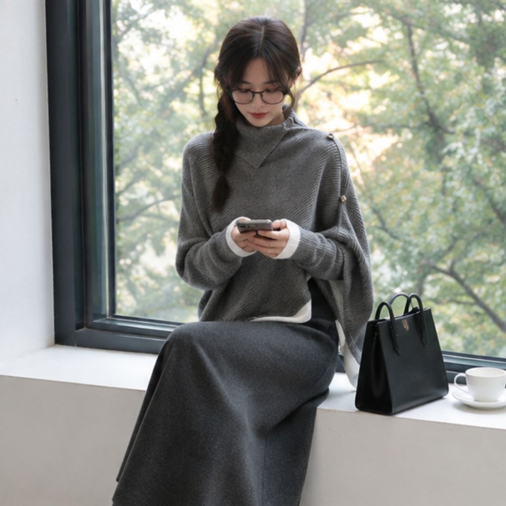 Set áo len nữ phối chân váy chữ A sang chảnh phong cách Pháp - Ảnh 3