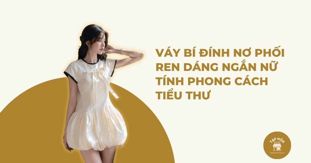 Váy bí đính nơ phối ren dáng ngắn nữ tính phong cách tiểu thư