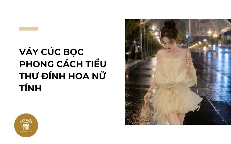 Váy cúc bọc phong cách tiểu thư đính hoa nữ tính