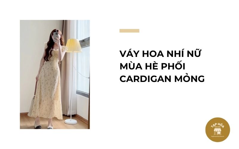 Váy hoa nhí nữ mùa hè phối cardigan mỏng