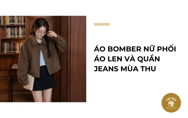 Áo bomber nữ phối áo len và quần jeans mùa thu