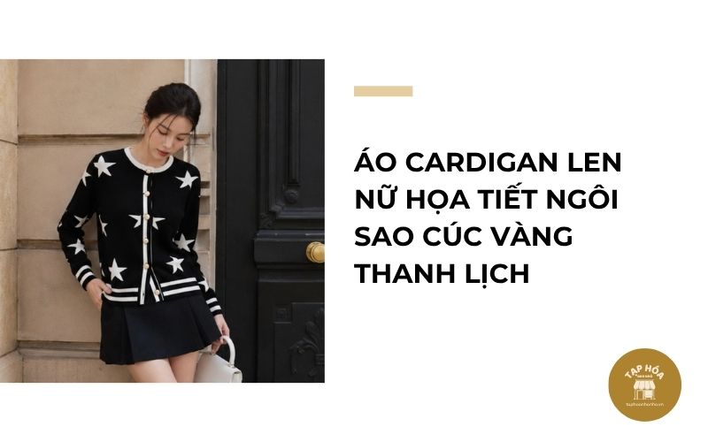 Áo cardigan len nữ họa tiết ngôi sao cúc vàng thanh lịch