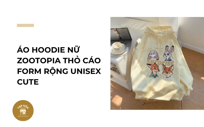 Áo hoodie nữ Zootopia thỏ cáo form rộng unisex cute