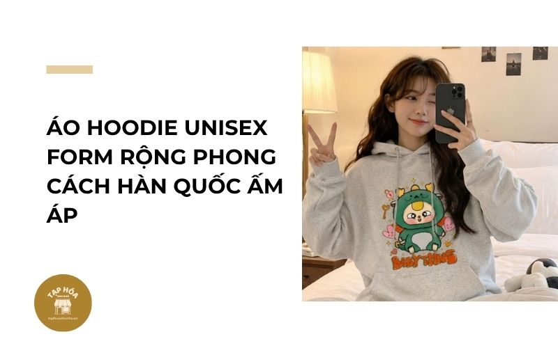 Áo hoodie unisex form rộng phong cách Hàn Quốc ấm áp