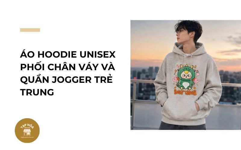 Áo hoodie unisex phối chân váy và quần jogger trẻ trung
