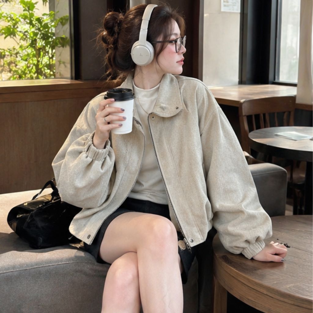 Áo khoác dạ bố BOMIE JACKET cổ trụ dáng bomber cổ điển - Ảnh 2