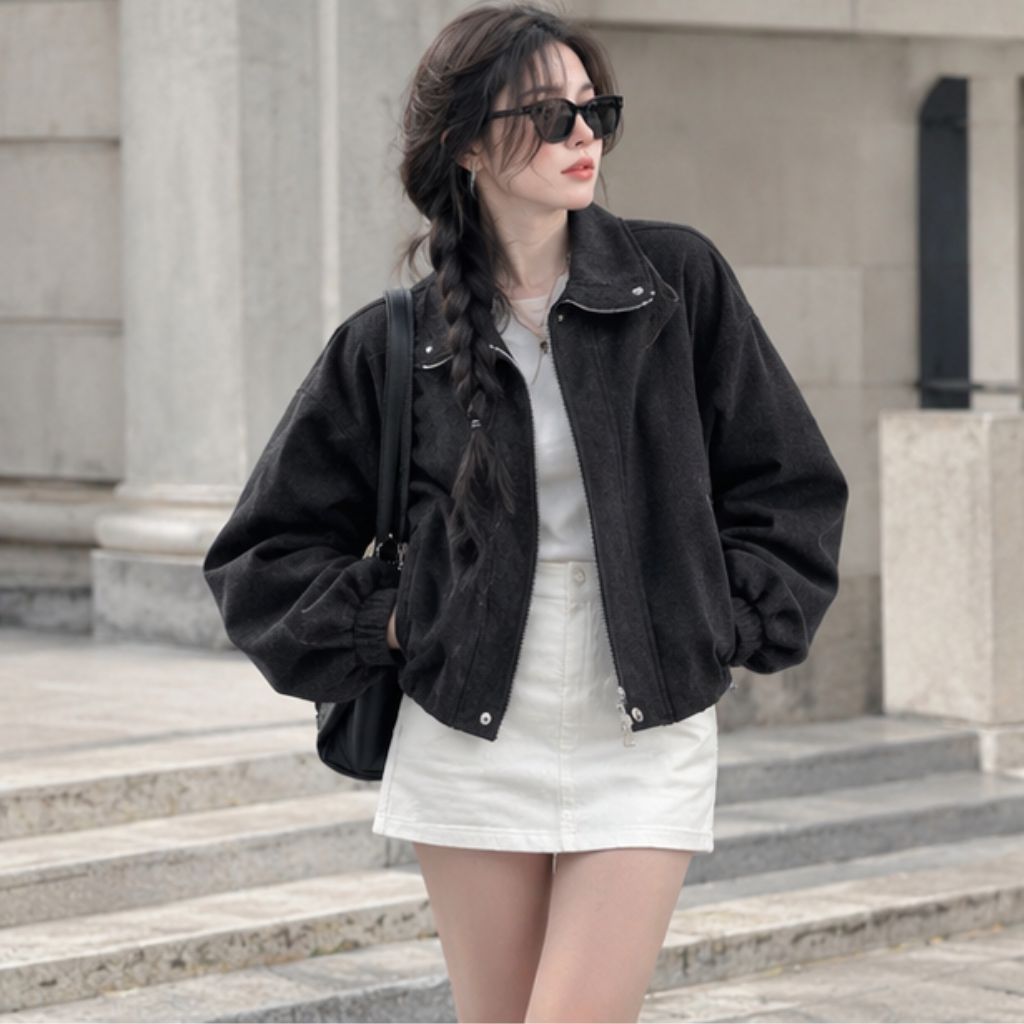 Áo khoác dạ bố BOMIE JACKET cổ trụ dáng bomber cổ điển - Ảnh 4