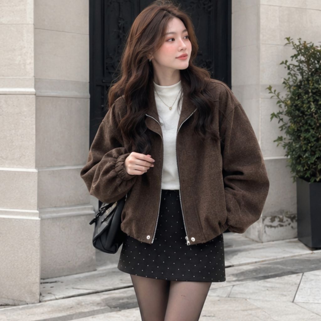 Áo khoác dạ bố BOMIE JACKET cổ trụ dáng bomber cổ điển