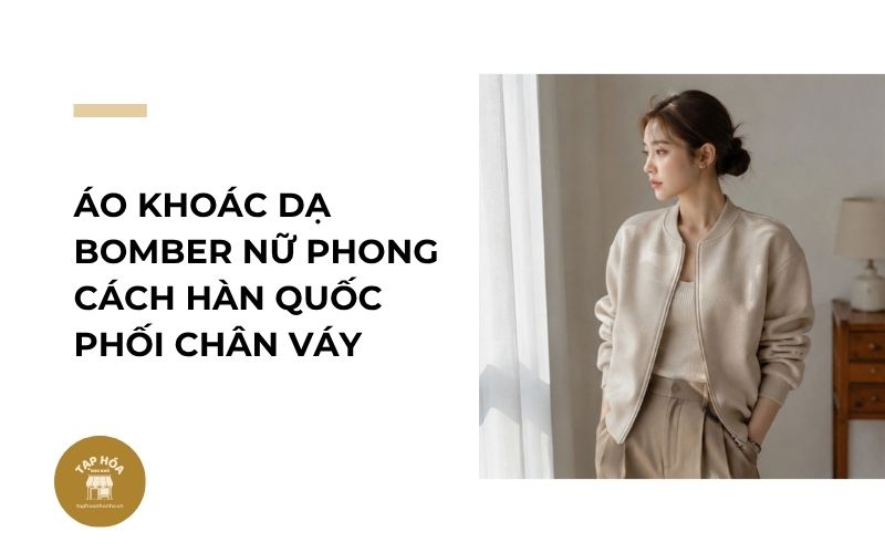 Áo khoác dạ bomber nữ phong cách Hàn Quốc phối chân váy