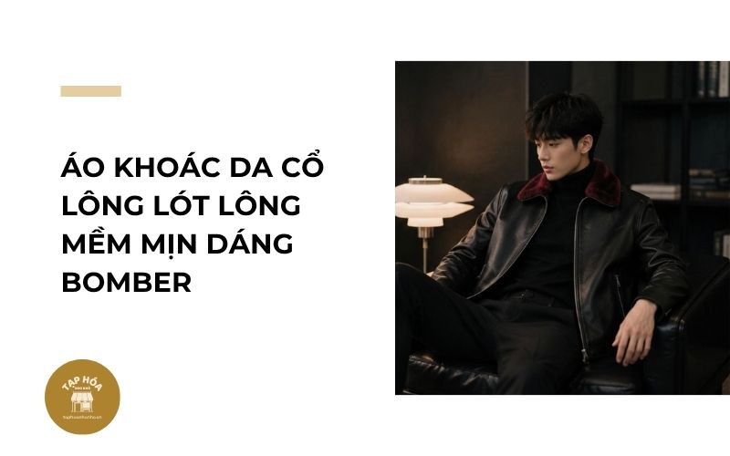Áo khoác da cổ lông lót lông mềm mịn dáng bomber