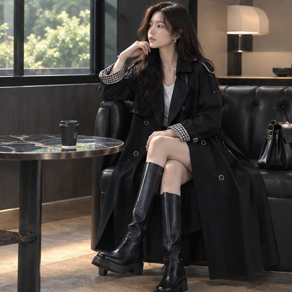 Áo khoác dạ nữ Hàn Quốc dáng dài Hepburn bigsize thanh lịch - Ảnh 3