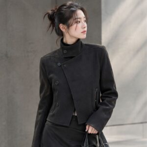 Áo khoác dạ vạt chéo cổ bẻ cổ cao giữ ấm mùa đông trendy