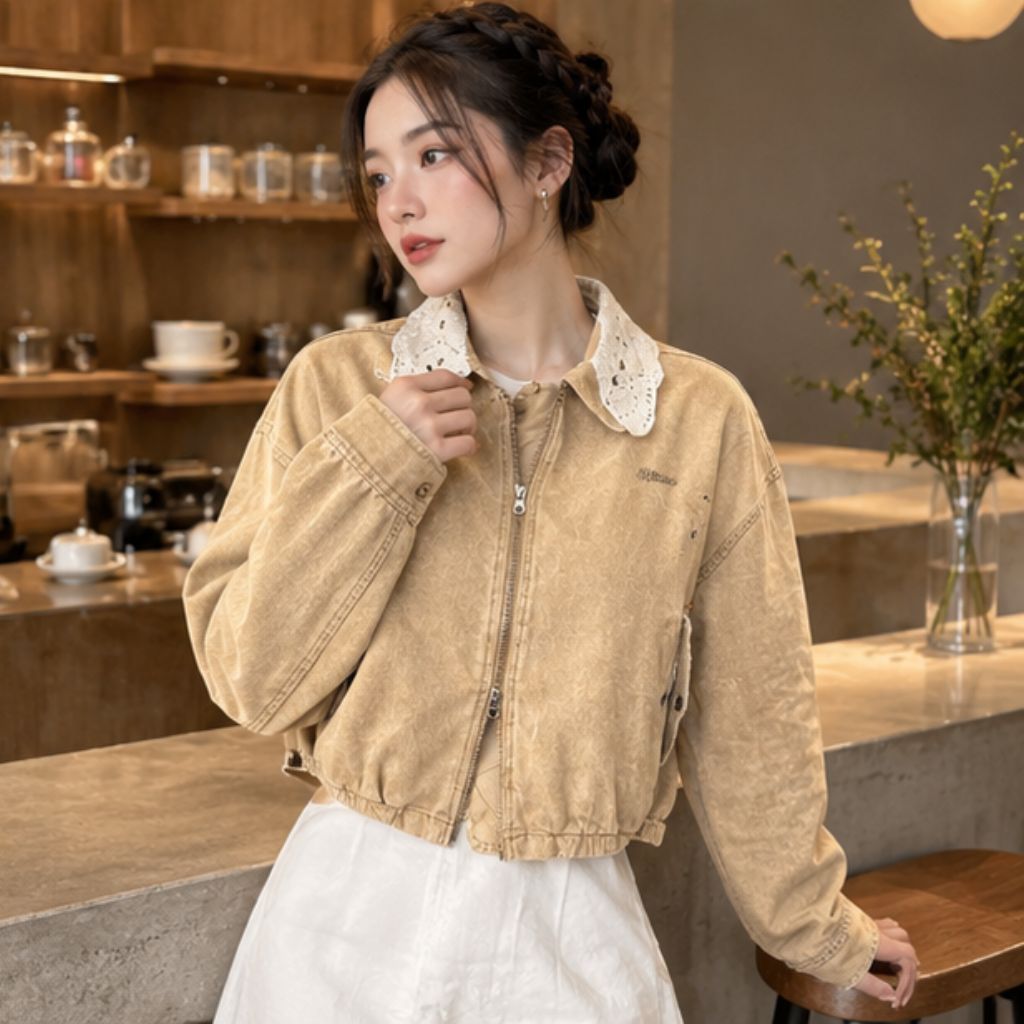 Áo khoác denim mặc 2 kiểu dày dặn phong cách Hàn Quốc