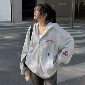 Áo khoác hoodie zip form boxy thêu Not Freely nỉ 2 da cao cấp