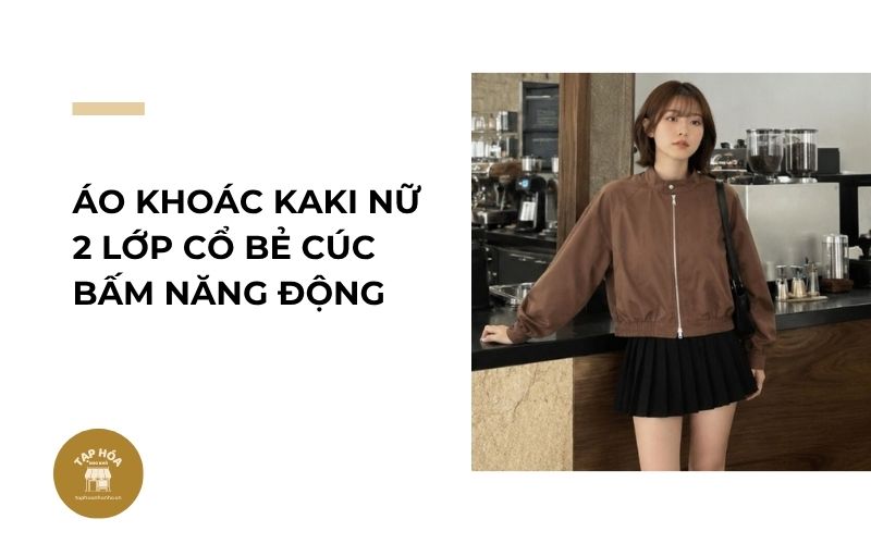 Áo khoác kaki nữ 2 lớp cổ bẻ cúc bấm năng động