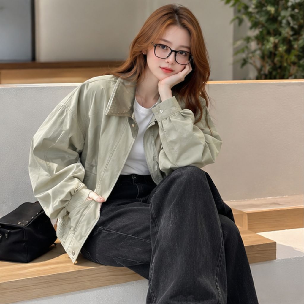 Áo khoác kaki nữ cổ bẻ khóa kéo trẻ trung, dễ phối đồ - Ảnh 3