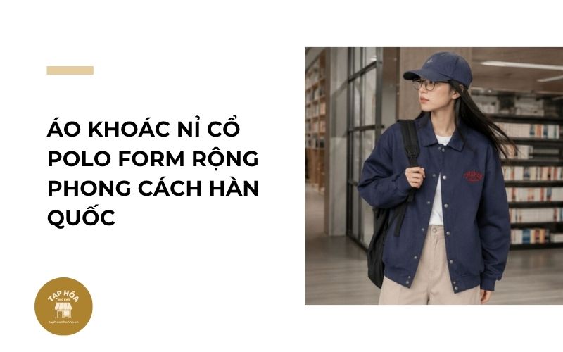 Áo khoác nỉ cổ polo form rộng phong cách Hàn Quốc